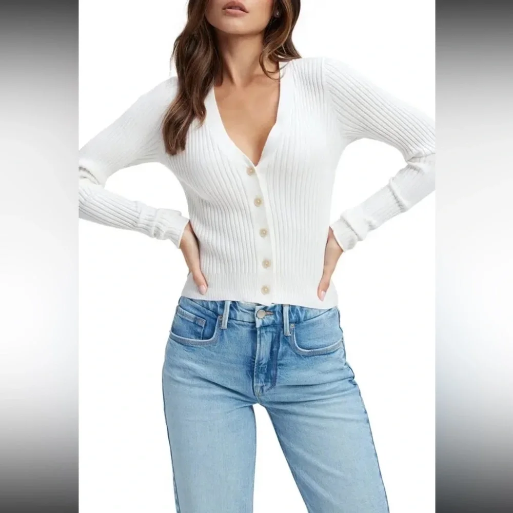 Good American Ribbed Crop Sweater in Ivory Size 5 (~16) - Picture 2 of 7